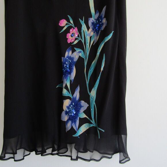 Robbie Bee Silk Skirt 16 Black Floral Beaded Fairy Vintage Y2K Whimsygoth - Picture 3 of 9